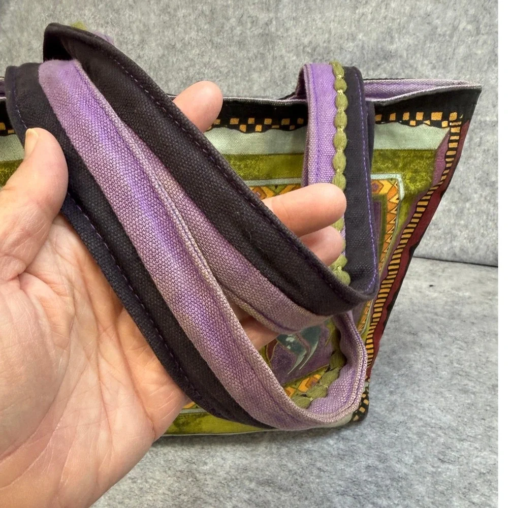 Laurel Burch Wild Horse Canvas Tote Bag Purple Green‎ Shoulder Bag Coins *READ*